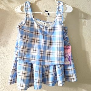 Kyoyo 2 piece crop top and skirt set. With shorts attached underneath. Size L.